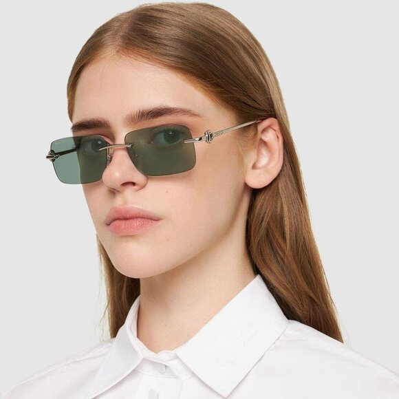 Gucci GG1703S 002 Men BRAND NEW Sunglasses Silver Green Mirror Rectangle - Picture 11 of 14